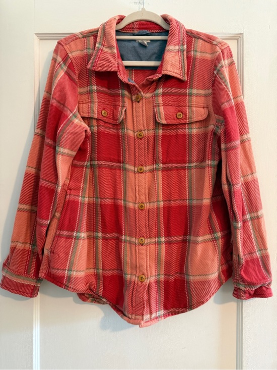 L.L. Bean Tops - L.L.Bean Plaid Women's Heavyweight Button-Down Shirt Jacket Coral Peach Medium
